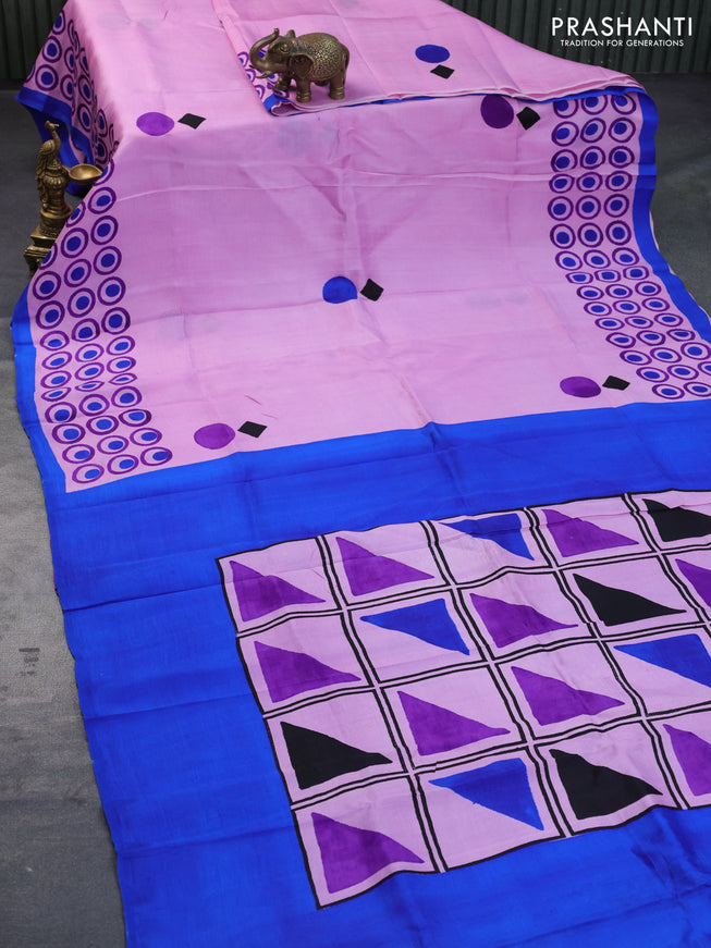 Bishnupuri silk saree light pink and blue with butta prints and printed border