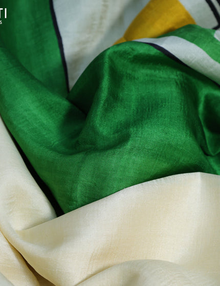 Bishnupuri silk saree cream and green with butta prints and printed border