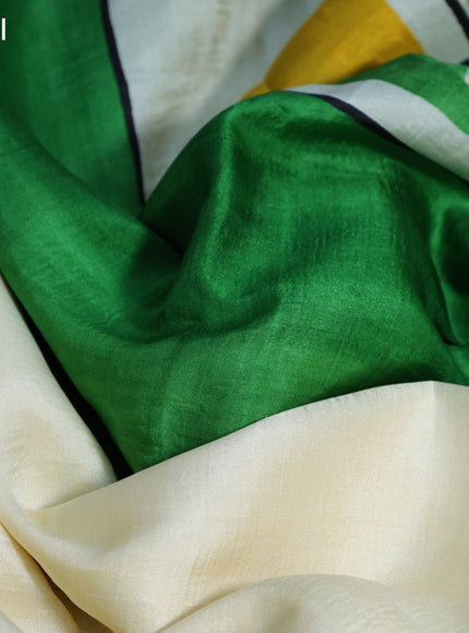 Bishnupuri silk saree cream and green with butta prints and printed border