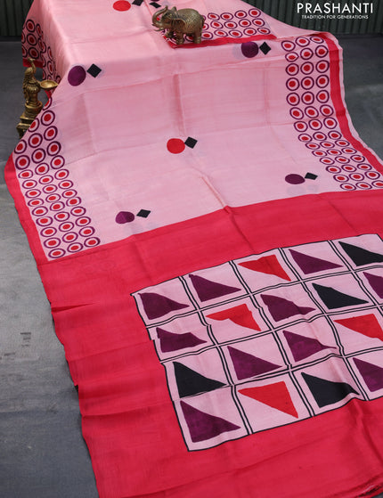 Bishnupuri silk saree peach pink and red with butta prints and printed border