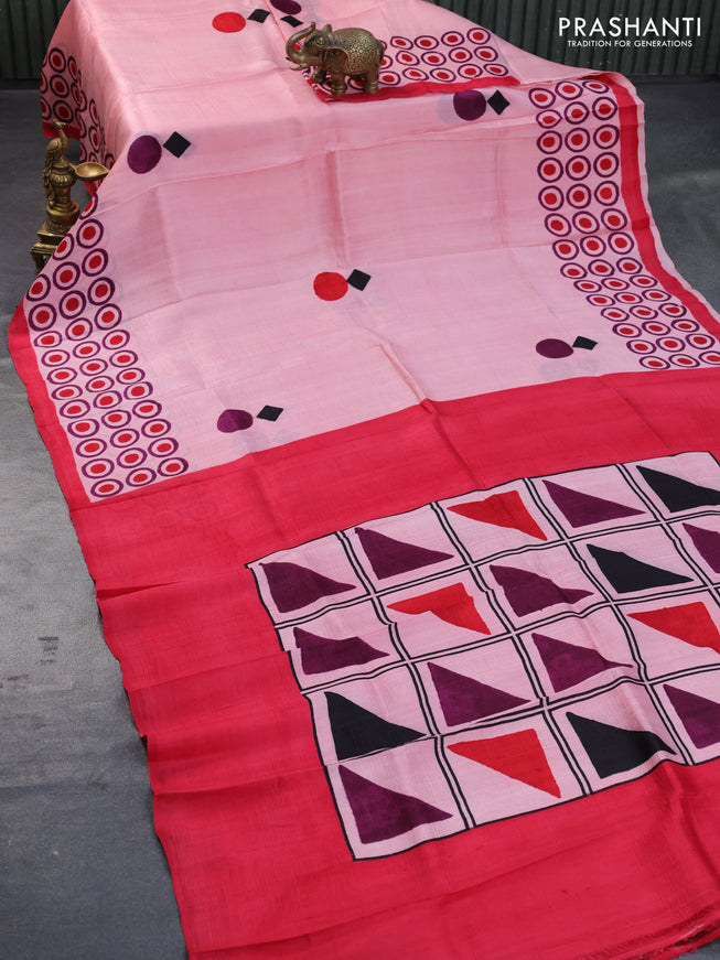 Bishnupuri silk saree peach pink and red with butta prints and printed border