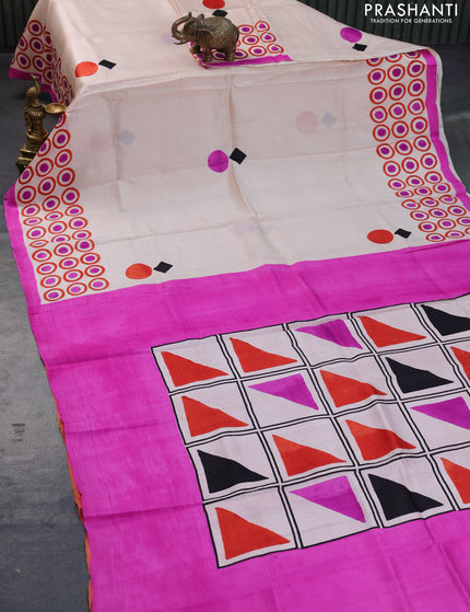 Bishnupuri silk saree cream and pink with butta prints and printed border