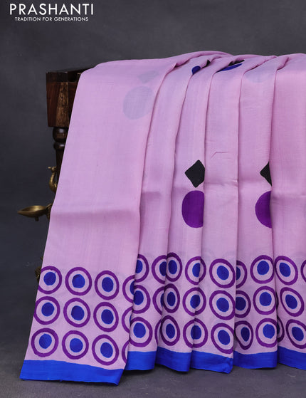 Bishnupuri silk saree lavender shade and blue with butta prints and printed border