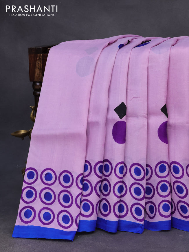 Bishnupuri silk saree lavender shade and blue with butta prints and printed border