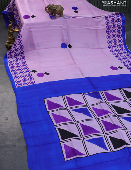 Bishnupuri silk saree lavender shade and blue with butta prints and printed border