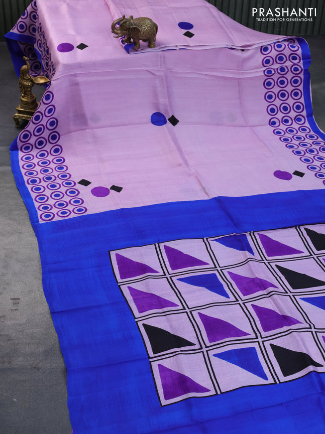 Bishnupuri silk saree lavender shade and blue with butta prints and printed border