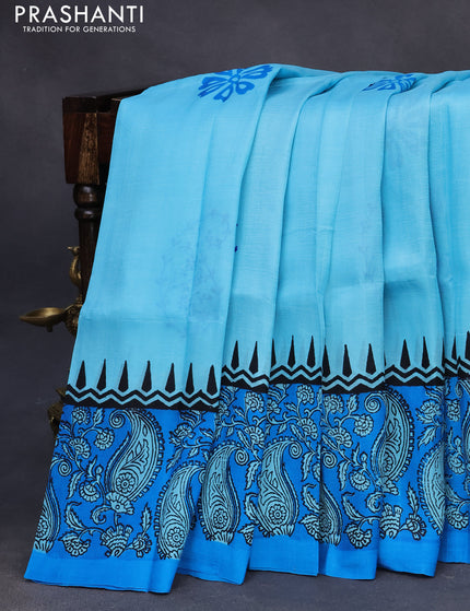 Bishnupuri silk saree light blue and cs blue with butta prints and printed border