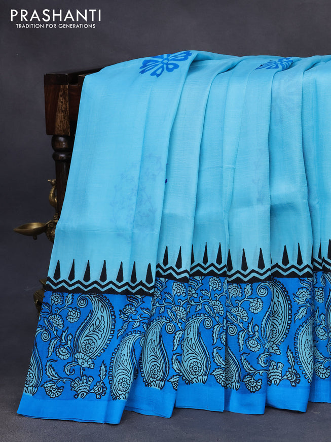 Bishnupuri silk saree light blue and cs blue with butta prints and printed border