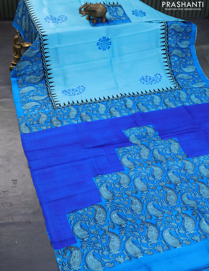 Bishnupuri silk saree light blue and cs blue with butta prints and printed border