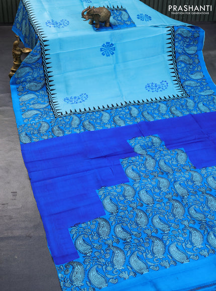 Bishnupuri silk saree light blue and cs blue with butta prints and printed border