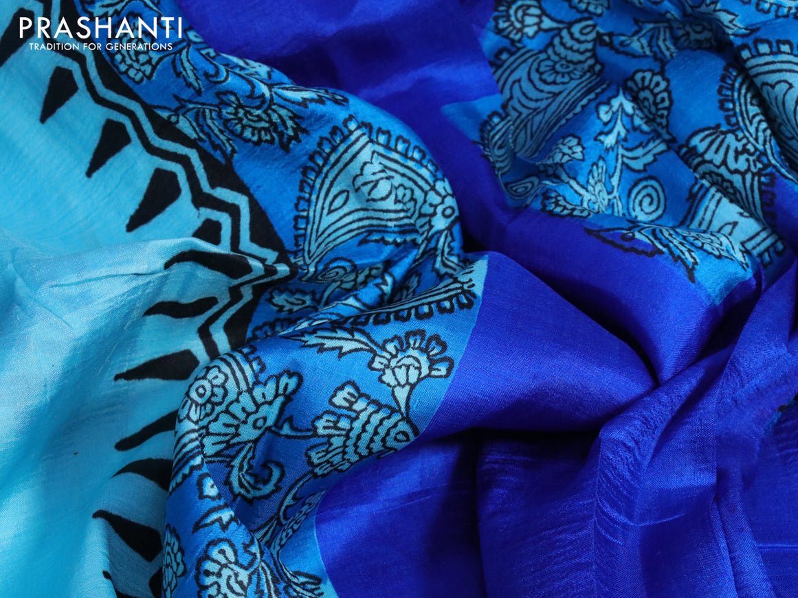 Bishnupuri silk saree light blue and cs blue with butta prints and printed border