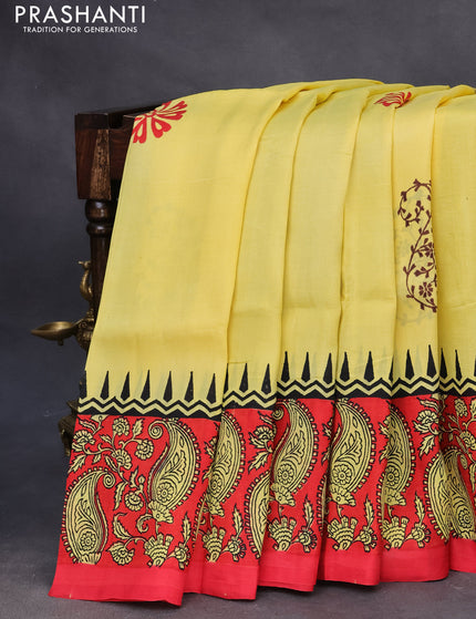 Bishnupuri silk saree yellow and red with butta prints and printed border