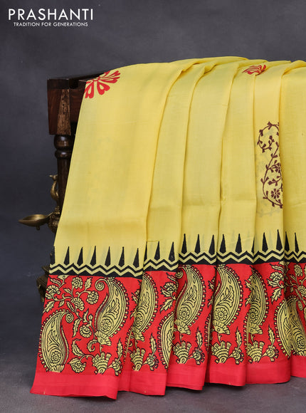 Bishnupuri silk saree yellow and red with butta prints and printed border