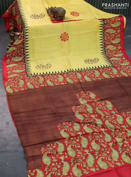 Bishnupuri silk saree yellow and red with butta prints and printed border