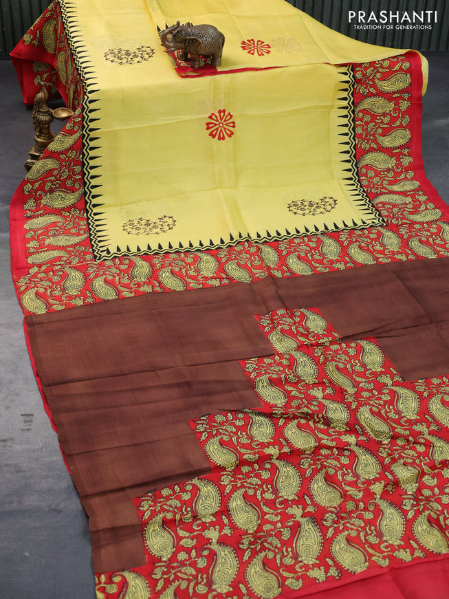 Bishnupuri silk saree yellow and red with butta prints and printed border