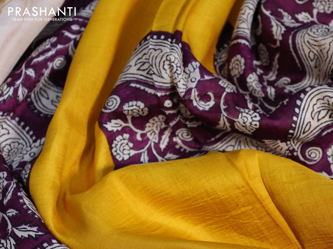 Bishnupuri silk saree cream and purple with butta prints and printed border