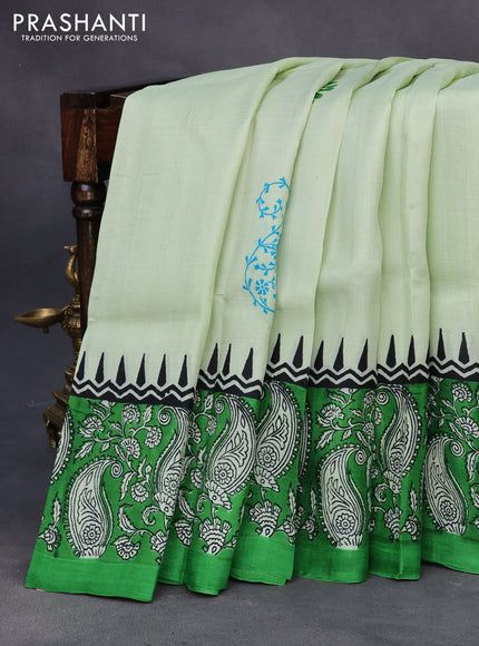 Bishnupuri silk saree pastel green and green with butta prints and printed border