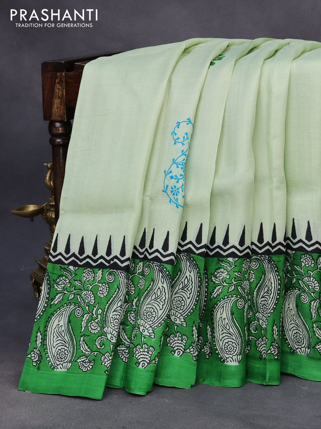 Bishnupuri silk saree pastel green and green with butta prints and printed border