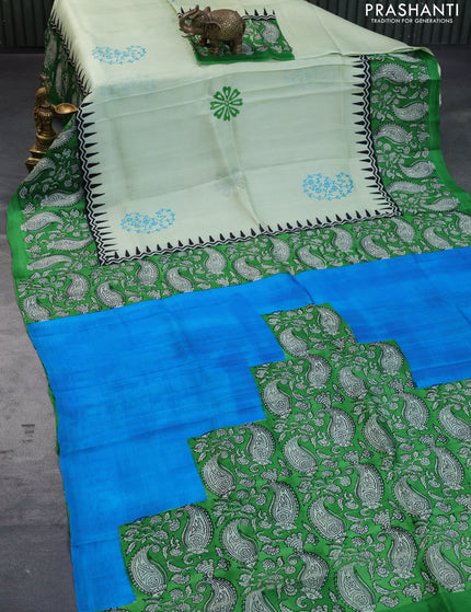 Bishnupuri silk saree pastel green and green with butta prints and printed border