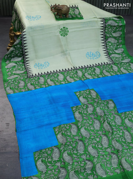 Bishnupuri silk saree pastel green and green with butta prints and printed border