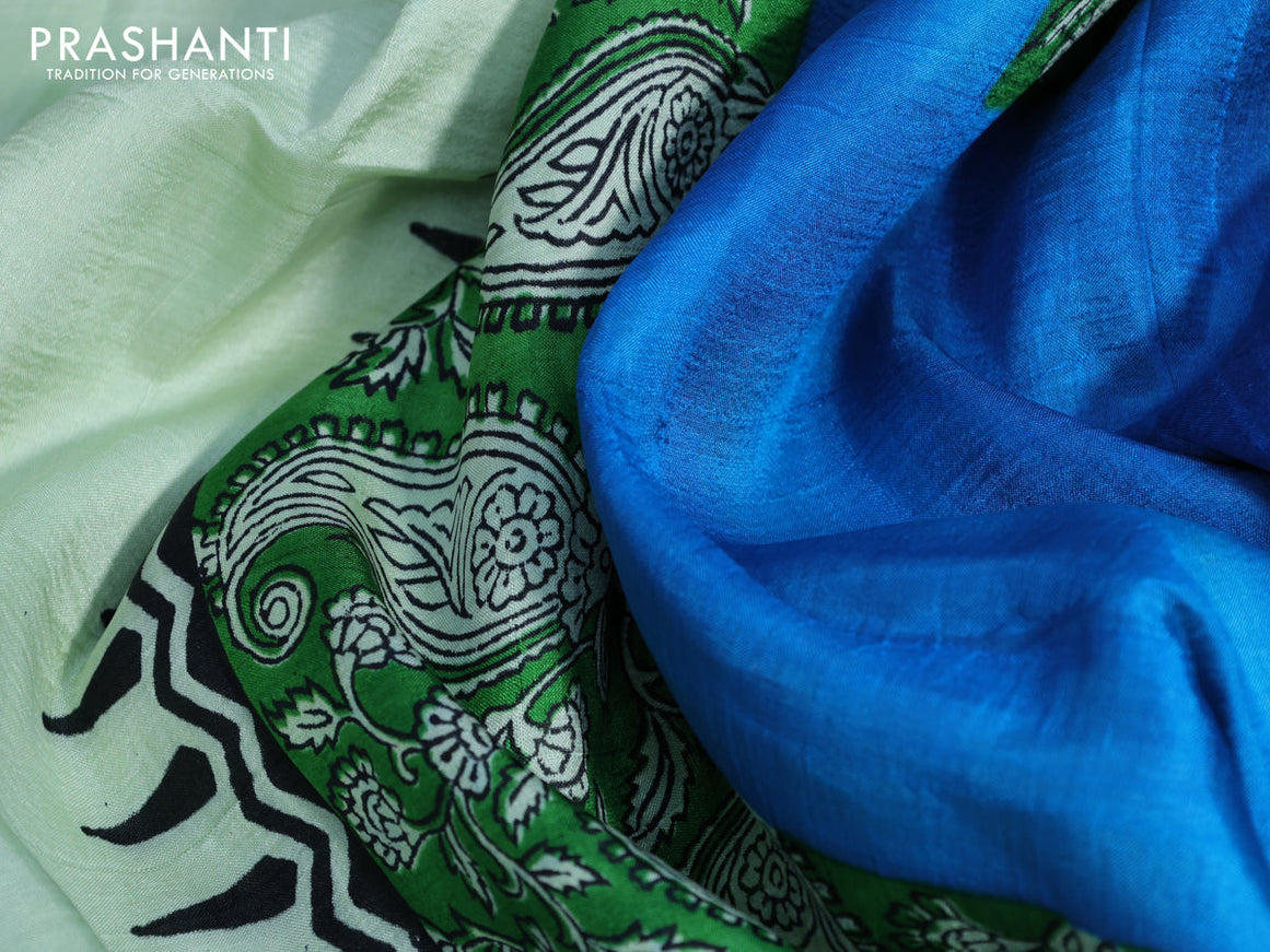 Bishnupuri silk saree pastel green and green with butta prints and printed border