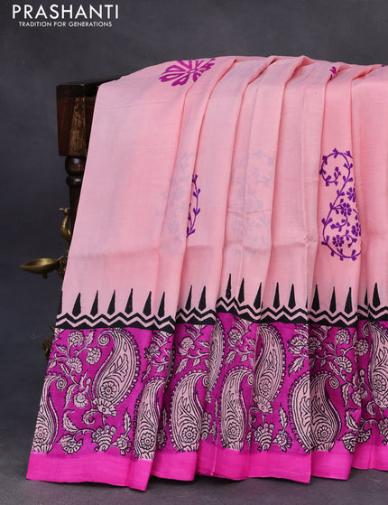 Bishnupuri silk saree light pink and pink with butta prints and printed border