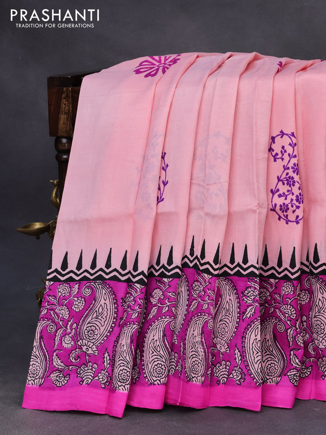 Bishnupuri silk saree light pink and pink with butta prints and printed border