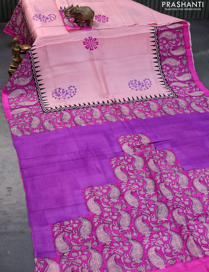 Bishnupuri silk saree light pink and pink with butta prints and printed border