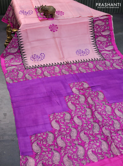 Bishnupuri silk saree light pink and pink with butta prints and printed border