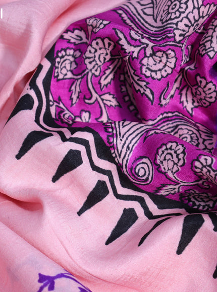 Bishnupuri silk saree light pink and pink with butta prints and printed border