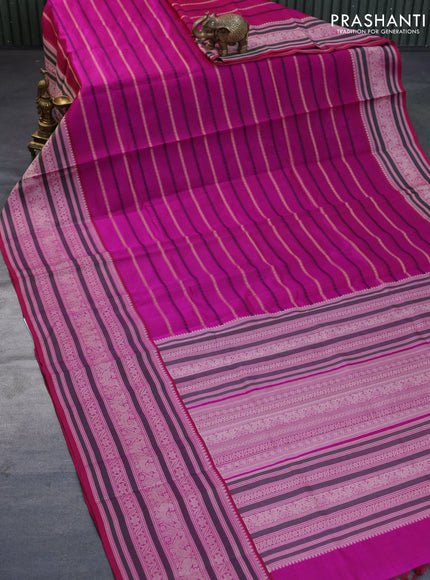 Kanjivaram silk cotton saree magenta pink with allover thread weaves and long thread woven border