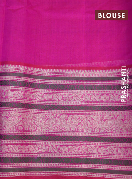 Kanjivaram silk cotton saree magenta pink with allover thread weaves and long thread woven border