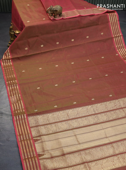 Kanjivaram silk cotton saree dual shade of greenish pink with annam zari woven buttas and zari woven border