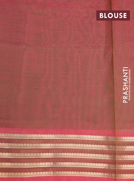 Kanjivaram silk cotton saree dual shade of greenish pink with annam zari woven buttas and zari woven border