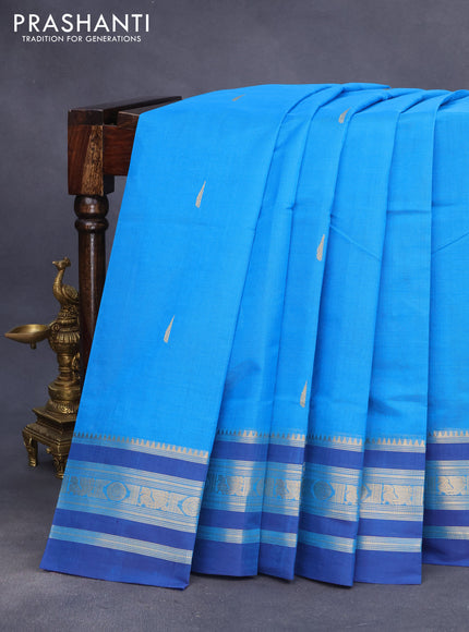 Kanjivaram silk cotton saree cs blue and blue with thread & zari woven buttas and zari woven border