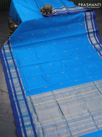 Kanjivaram silk cotton saree cs blue and blue with thread & zari woven buttas and zari woven border