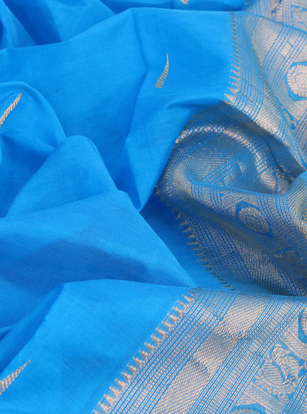 Kanjivaram silk cotton saree cs blue and blue with thread & zari woven buttas and zari woven border