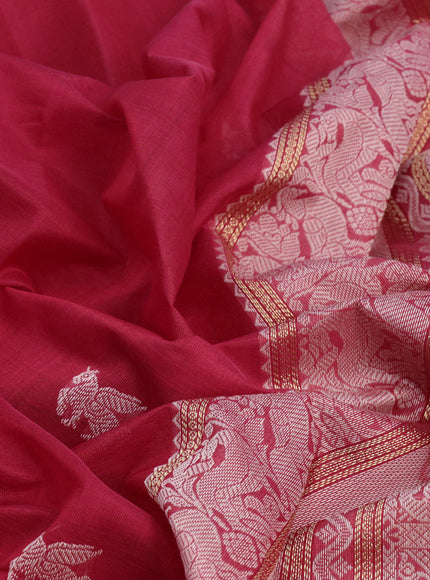 Kanjivaram silk cotton saree red with thread woven buttas and thread & zari woven border