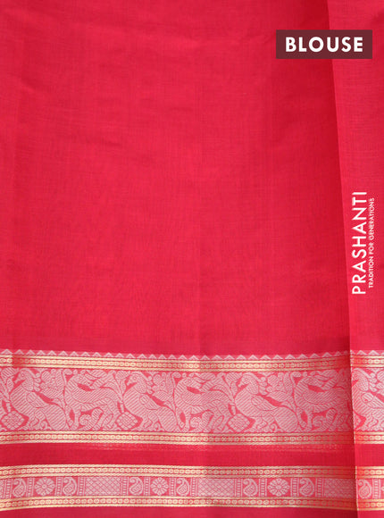 Kanjivaram silk cotton saree red with thread woven buttas and thread & zari woven border