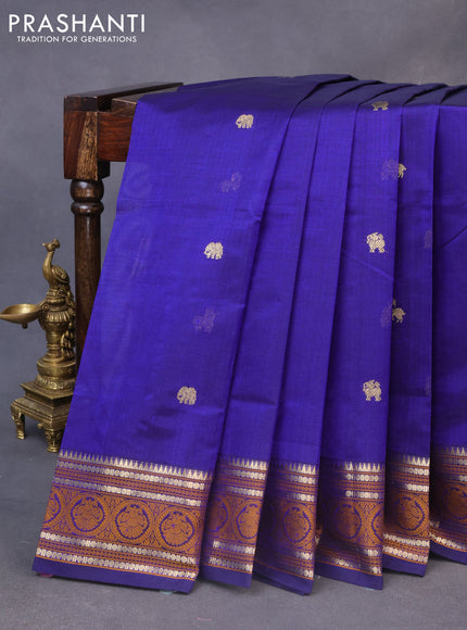 Kanjivaram silk cotton saree blue with zari woven buttas and thread & zari woven border