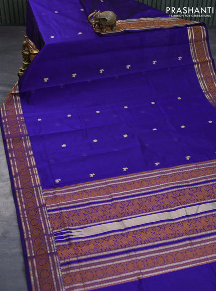 Kanjivaram silk cotton saree blue with zari woven buttas and thread & zari woven border