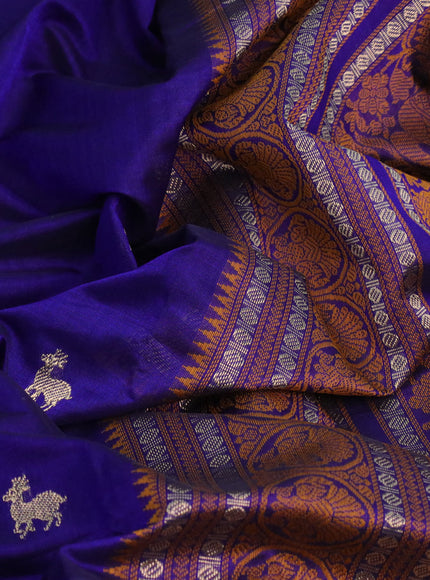 Kanjivaram silk cotton saree blue with zari woven buttas and thread & zari woven border