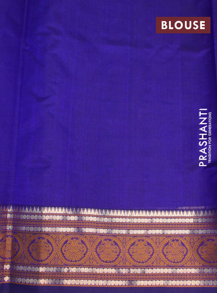 Kanjivaram silk cotton saree blue with zari woven buttas and thread & zari woven border