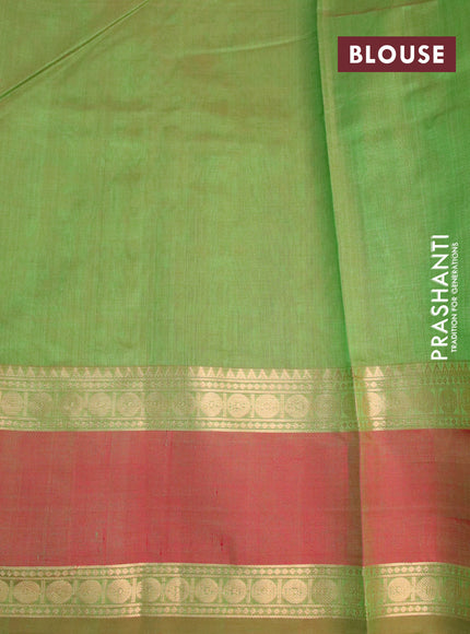 Kanjivaram silk cotton saree light green and maroon with woven buttas and rettapet zari woven border