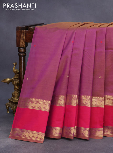 Kanjivaram silk cotton saree dual shade of purple and pink with zari woven buttas and rettapet zari woven border