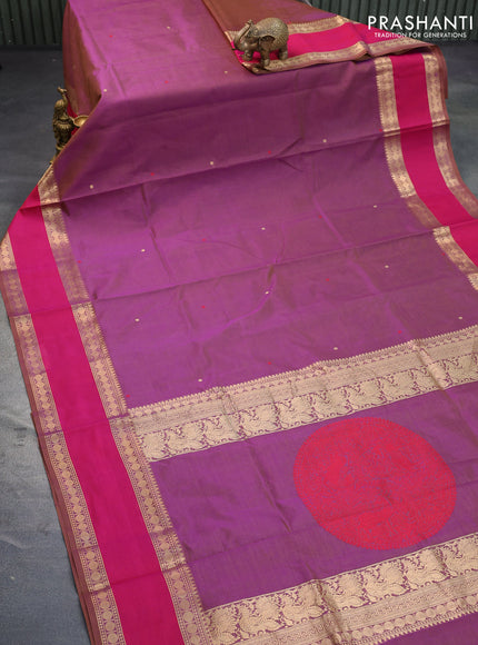 Kanjivaram silk cotton saree dual shade of purple and pink with zari woven buttas and rettapet zari woven border