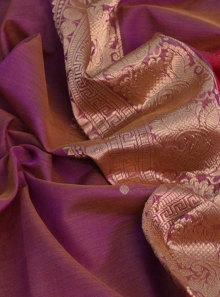 Kanjivaram silk cotton saree dual shade of purple and pink with zari woven buttas and rettapet zari woven border