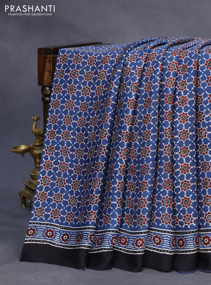 Modal silk saree blue and black with allover ajrakh prints and printed border