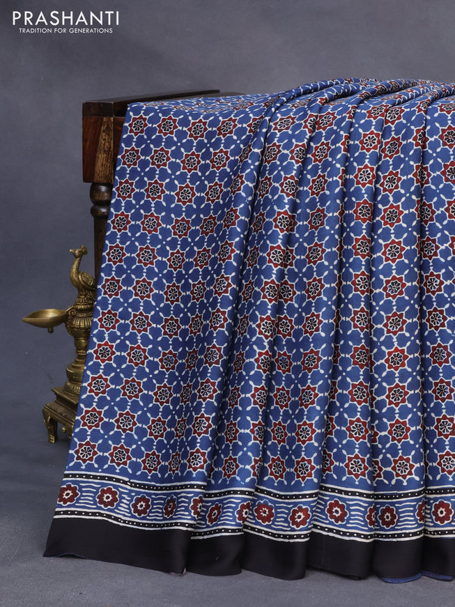 Modal silk saree blue and black with allover ajrakh prints and printed border