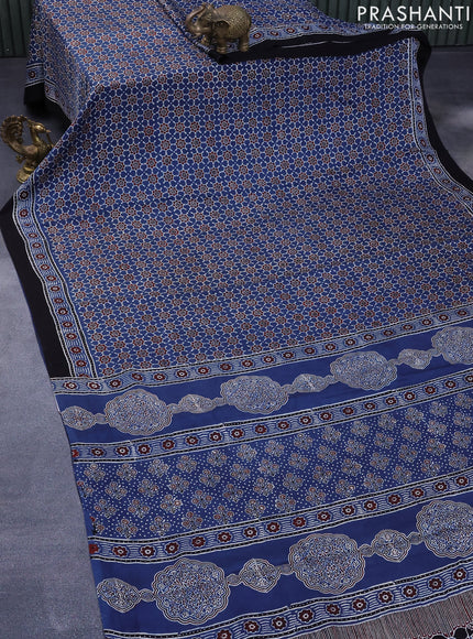 Modal silk saree blue and black with allover ajrakh prints and printed border